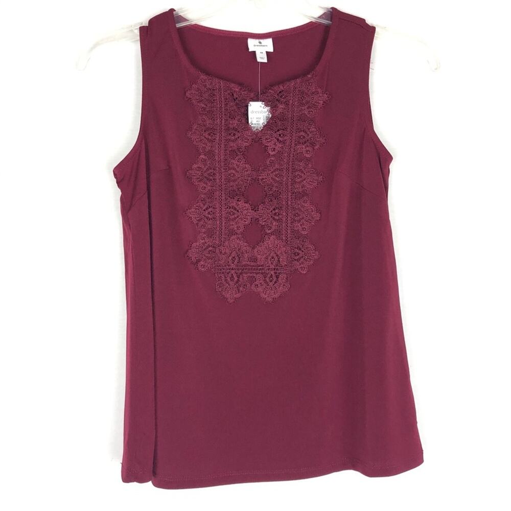 Dress Barn NWT Lace Appliqué Sleeveless Maroon Top Blouse V-Neck Size XS Tank
